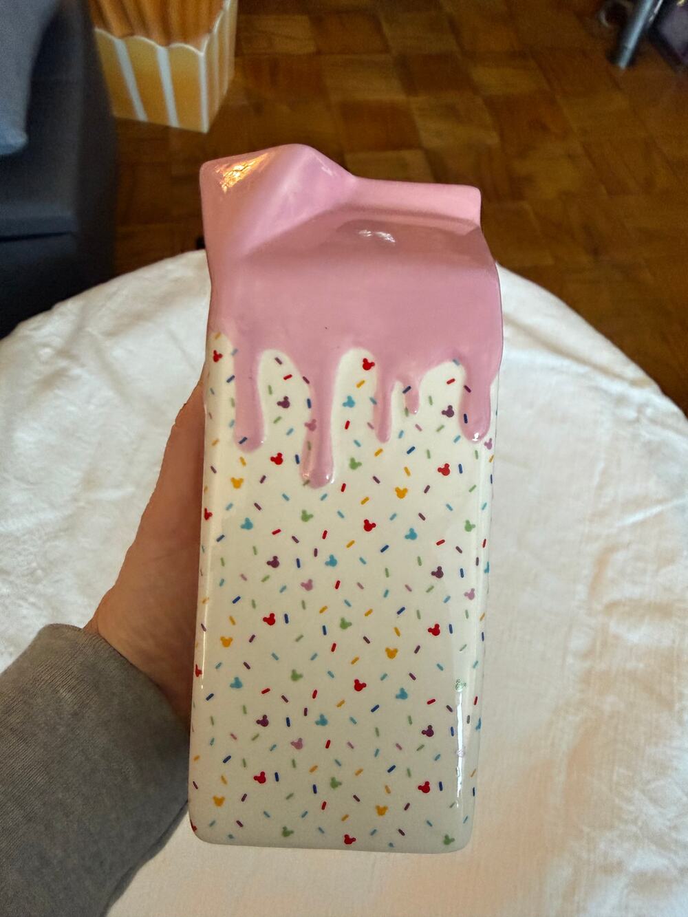 Mickey Mouse Disney Ice Cream Style Ceramic Milk Carton Creamer, EUC